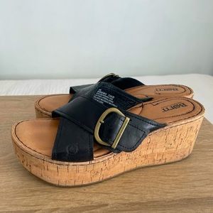BORN Devona Leather Platform Wedge Sandals
